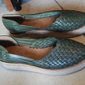 Green Woven Huarache Platform Loafers